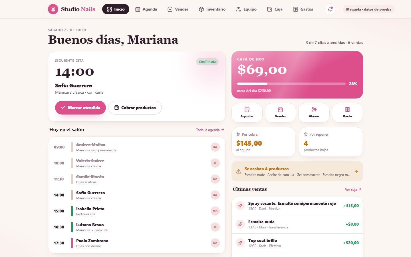 Captura de Gestión para un salón de manicura