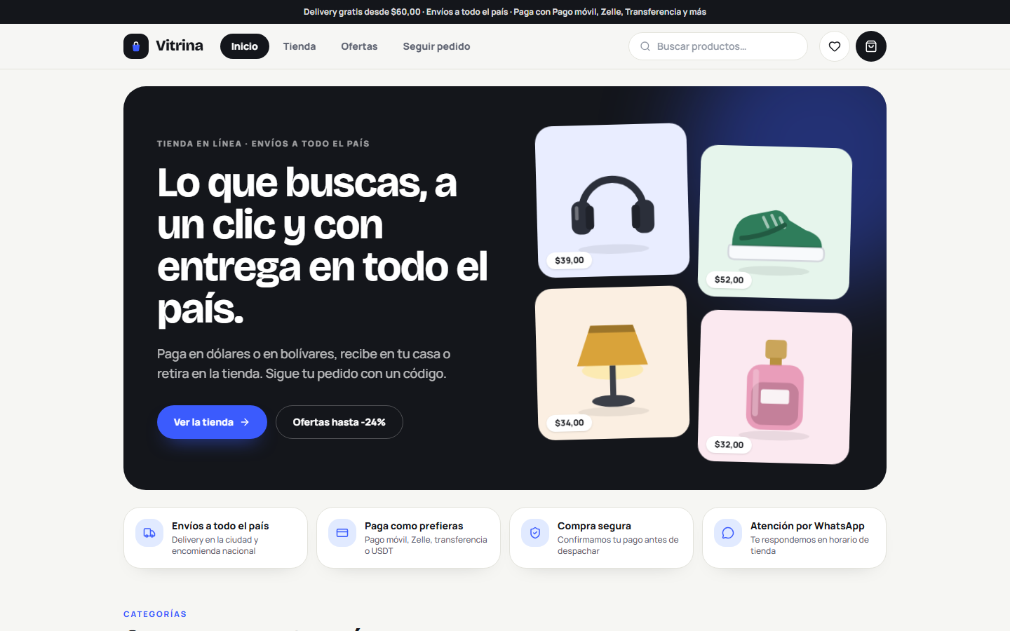 Captura de Tienda en línea con panel de administración