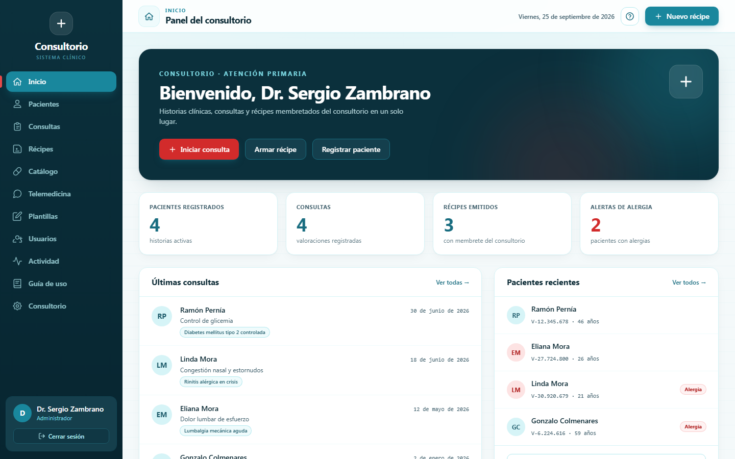 Captura de Sistema del consultorio Urgencias 24/7